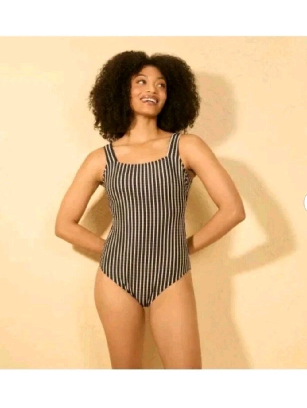 Shade & Shore Black and White Striped One-Piece Swimsuit